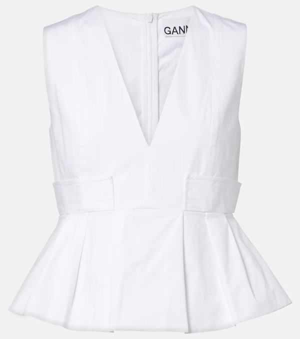 Ganni Ganni Peplum Cotton-blend Poplin Top 