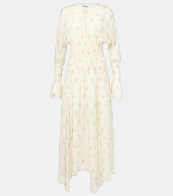 Ganni Ganni Printed Smocked Maxi Dress 