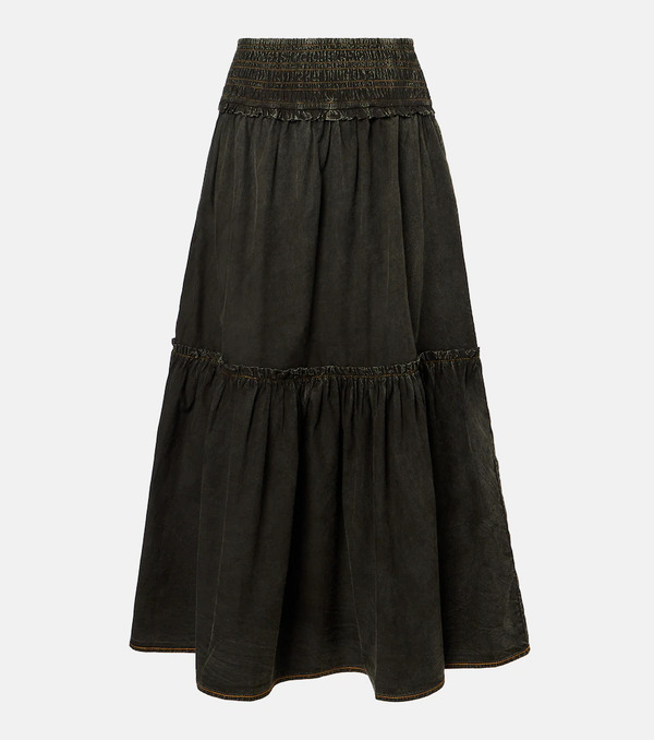 Ganni Ganni Smocked Tiered Cotton Maxi Skirt 