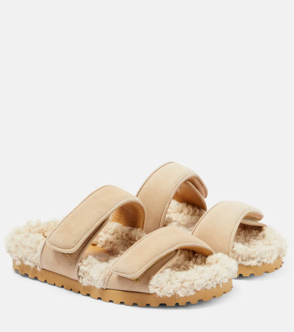  Gia Borghini Gia Borghini Alvine Suede And Shearling Slides 