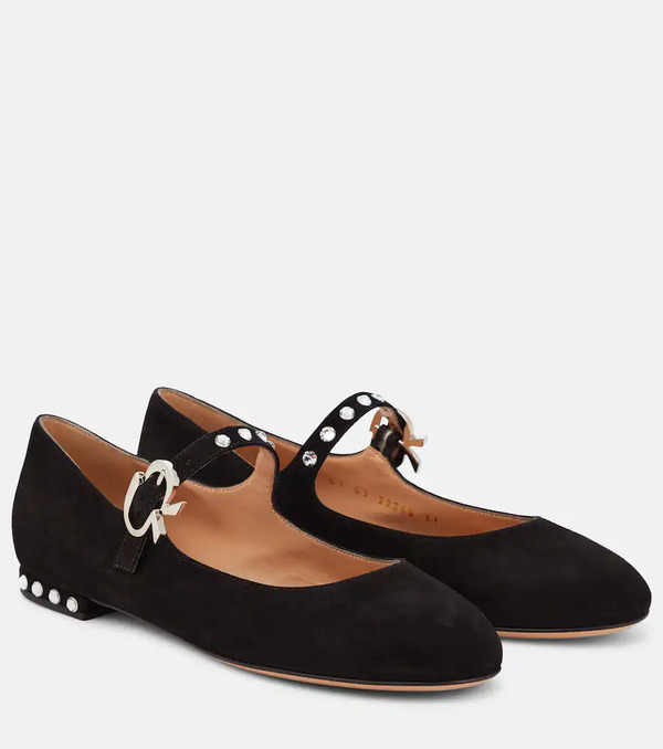  Gianvito Rossi Gianvito Rossi Crystal Mary Ribbon Suede Ballet Flats 