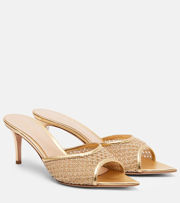  Gianvito Rossi Gianvito Rossi Dorotea Metallic Leather-trimmed Mules 