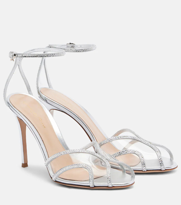  Gianvito Rossi Gianvito Rossi Isabel 95 Embellished Suede And Pvc Sandals 