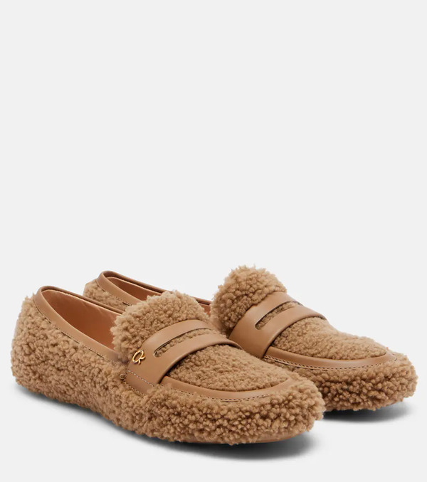  Gianvito Rossi Gianvito Rossi Leather-trimmed Shearling Loafers 