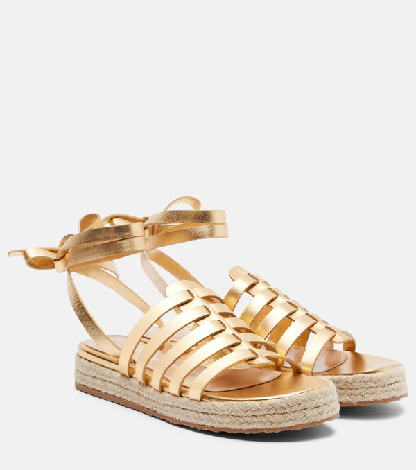  Gianvito Rossi Gianvito Rossi Pompei Metallic Leather Espadrille Sandals 
