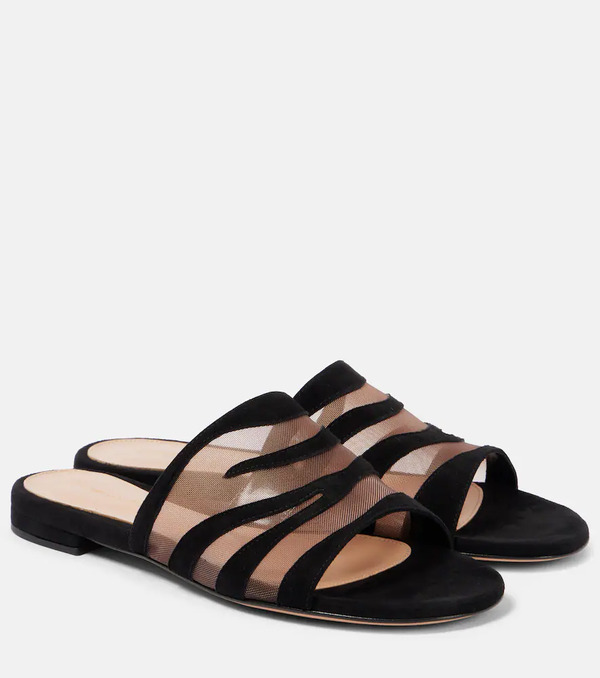  Gianvito Rossi Gianvito Rossi Tigra Suede And Mesh Slides 