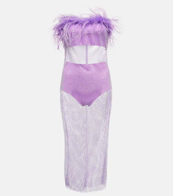  Giuseppe Di Morabito Giuseppe Di Morabito Feather-trimmed Embellished Midi Dress 