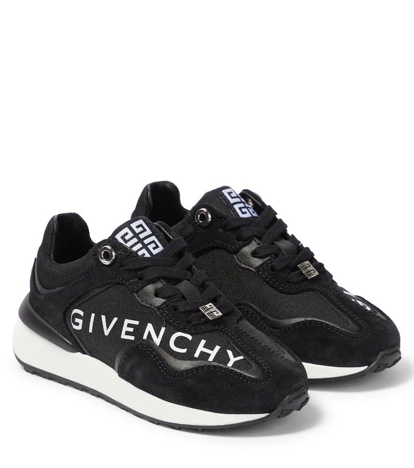  Givenchy Kids Givenchy Kids Logo Leather, Suede And Canvas Sneakers 