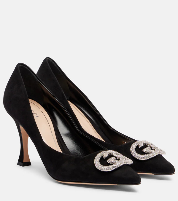  Gucci Gucci Alicia 85 Embellished Suede Pumps 