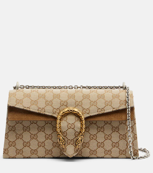  Gucci Gucci Dionysus Gg Canvas Small Suede-trimmed Crossbody Bag 