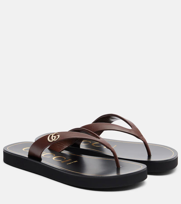  Gucci Gucci Double G Leather Thong Sandals 