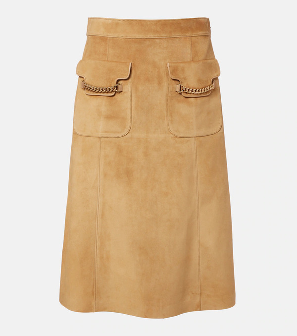  Gucci Gucci Embellished Suede Midi Skirt 