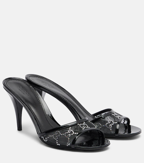  Gucci Gucci Erin Gg Embellished Leather-trimmed Mules 