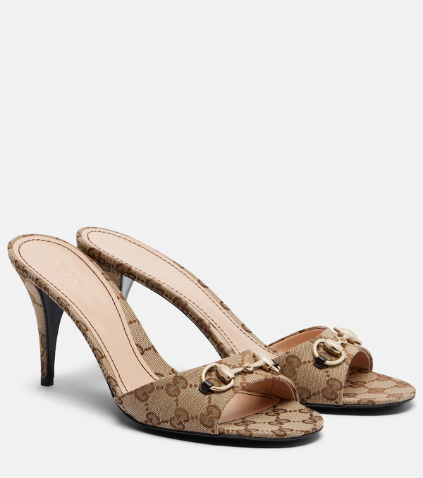  Gucci Gucci Erin Horsebit Gg Canvas Mules 