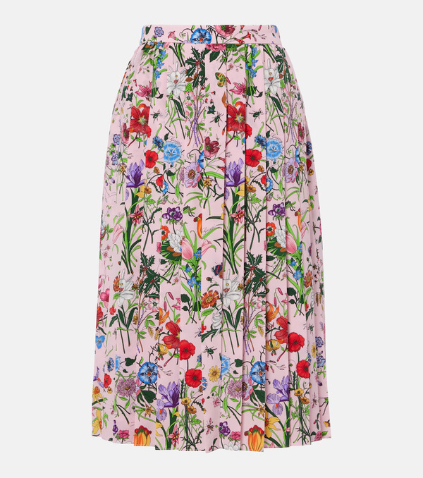  Gucci Gucci Floral Pleated Silk Midi Skirt 
