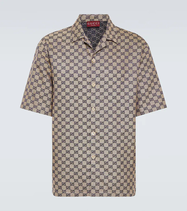  Gucci Gucci Gg Canvas Linen-blend Bowling Shirt 