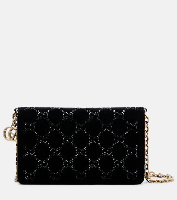  Gucci Gucci Gg Crystal Velvet Wallet On Chain 