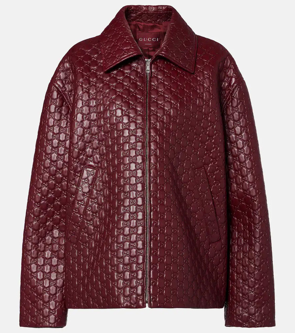  Gucci Gucci Gg Debossed Leather Jacket 
