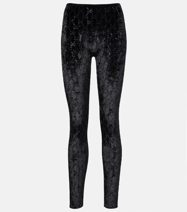  Gucci Gucci Gg Embellished Chenille Leggings 