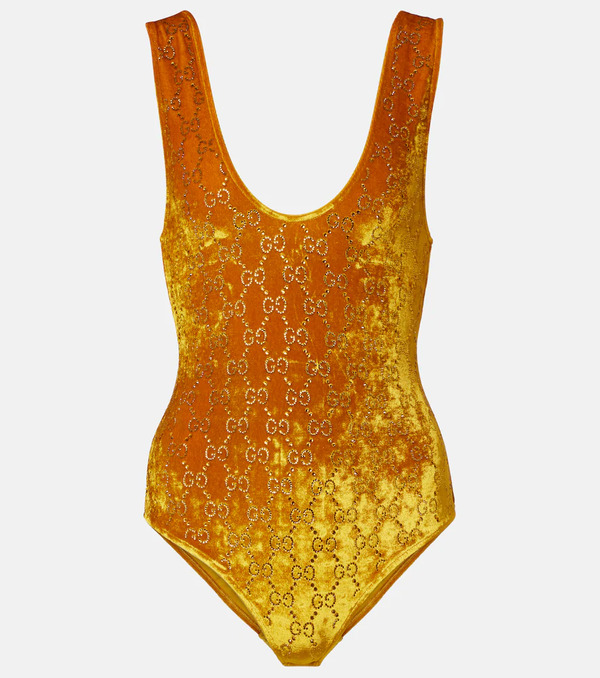  Gucci Gucci Gg Embellished Velvet Bodysuit 
