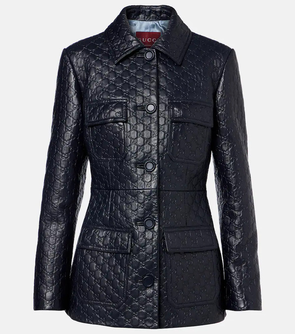  Gucci Gucci Gg Embossed Leather Jacket 