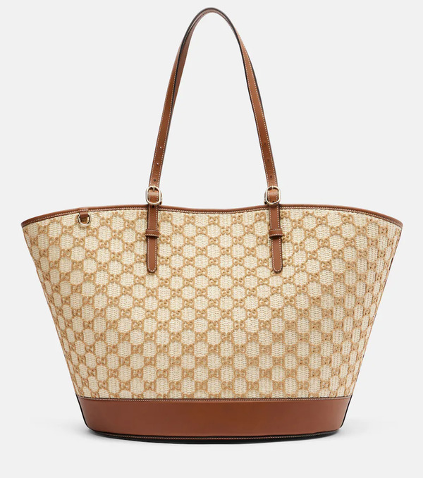  Gucci Gucci Gg Large Raffia-effect Tote Bag 