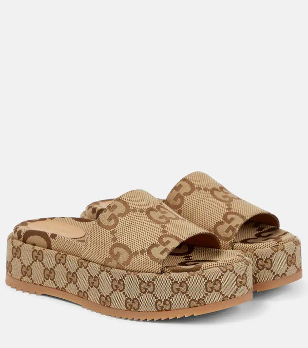  Gucci Gucci Gg Maxi Canvas Platform Slides 