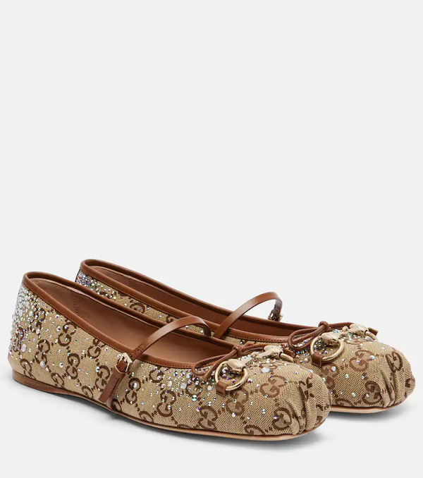  Gucci Gucci Gucci Horsebit Embellished Canvas Ballet Flats 