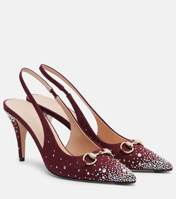  Gucci Gucci Horsebit Gg Canvas 85 Slingback Pumps 