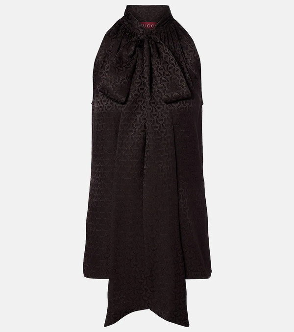  Gucci Gucci Horsebit Tie-neck Silk Jacquard Top 