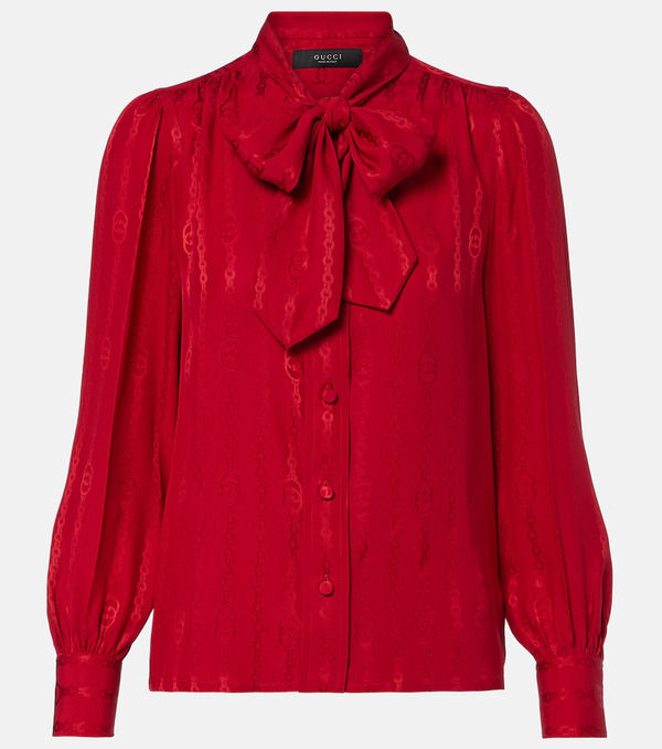  Gucci Gucci Interlocking G Silk Jacquard Blouse 