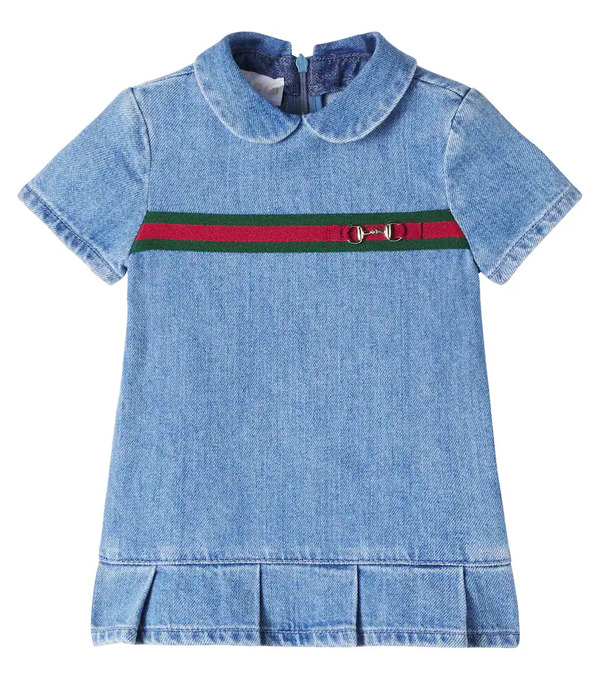  Gucci Kids Gucci Kids Baby Horsebit Web Stripe Denim Dress 