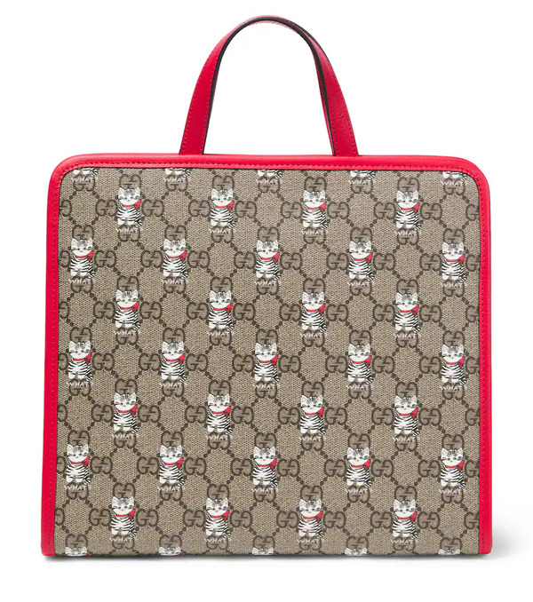  Gucci Kids Gucci Kids Gg Leather-trimmed Canvas Tote Bag 