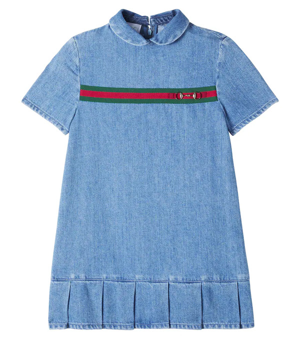  Gucci Kids Gucci Kids Horsebit Web Stripe Denim Dress 