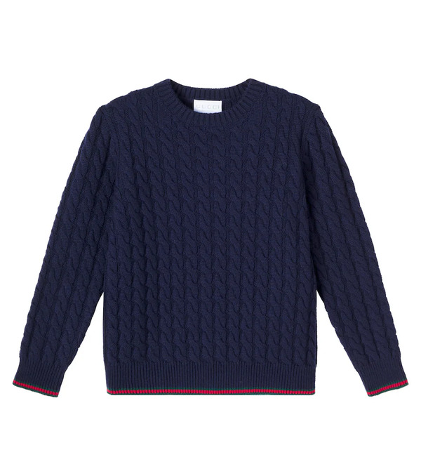  Gucci Kids Gucci Kids Web Stripe Cable-knit Wool Sweater 