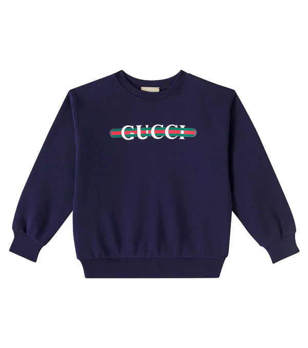  Gucci Kids Gucci Kids Web Stripe Logo Cotton Jersey Sweatshirt 