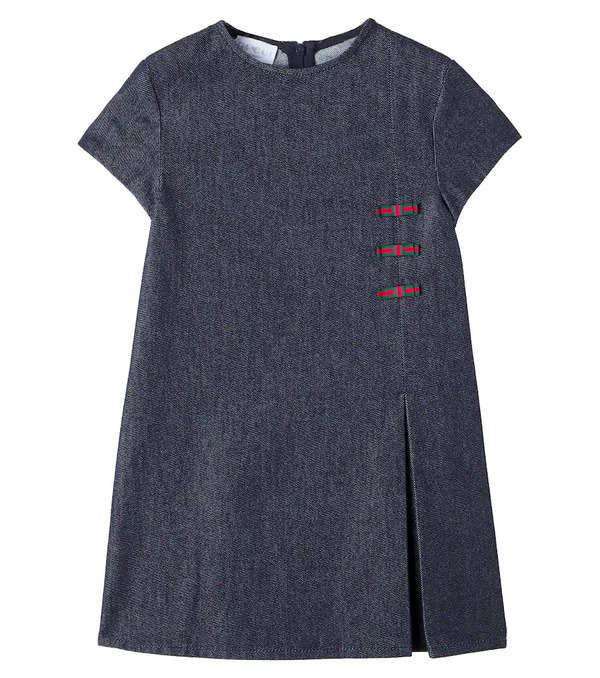  Gucci Kids Gucci Kids Web Stripe Pleated Denim Dress 