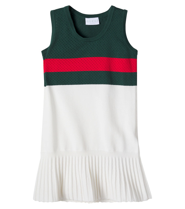  Gucci Kids Gucci Kids Web Stripe Pointelle Cotton Dress 