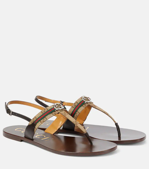  Gucci Gucci Leather-trimmed Thong Sandals 