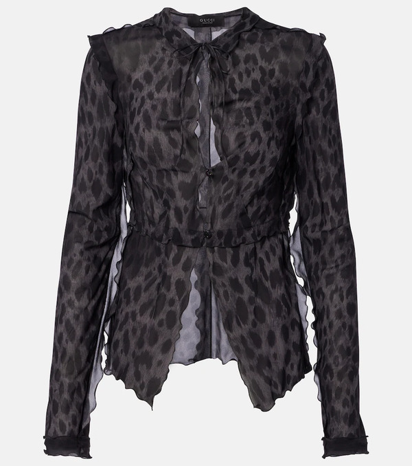  Gucci Gucci Leopard-printed Silk Blouse 
