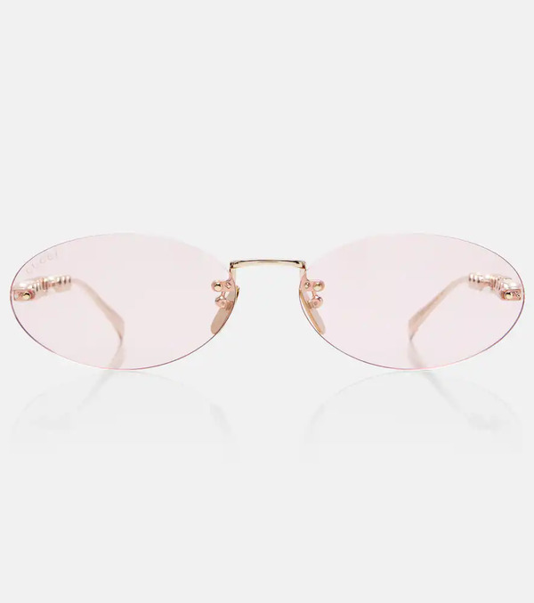  Gucci Gucci Logo Embellished Oval Sunglasses 