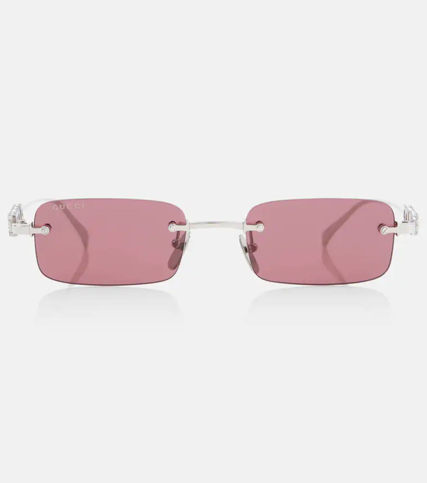  Gucci Gucci Logo Embellished Rectangular Sunglasses 