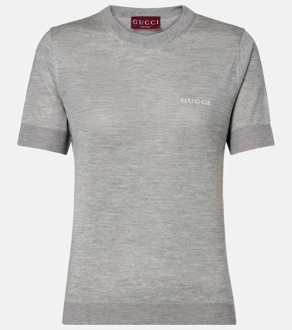  Gucci Gucci Logo Knitted Cashmere And Silk T-shirt 