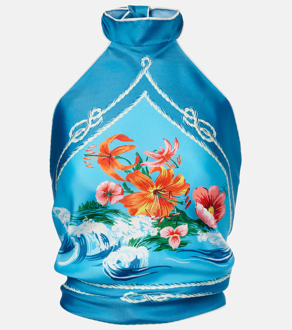  Gucci Gucci Printed Halterneck Silk Twill Crop Top 