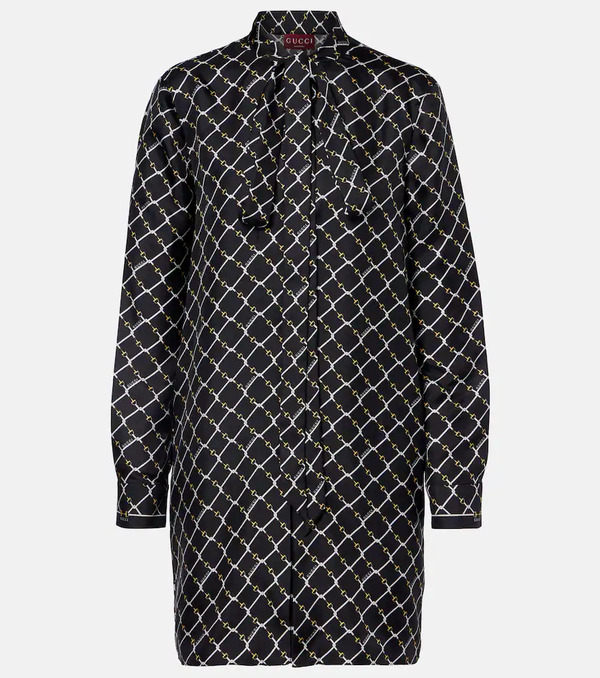  Gucci Gucci Printed Tie-neck Silk Minidress 