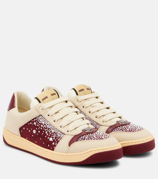  Gucci Gucci Screener Embellished Canvas And Leather Sneakers 