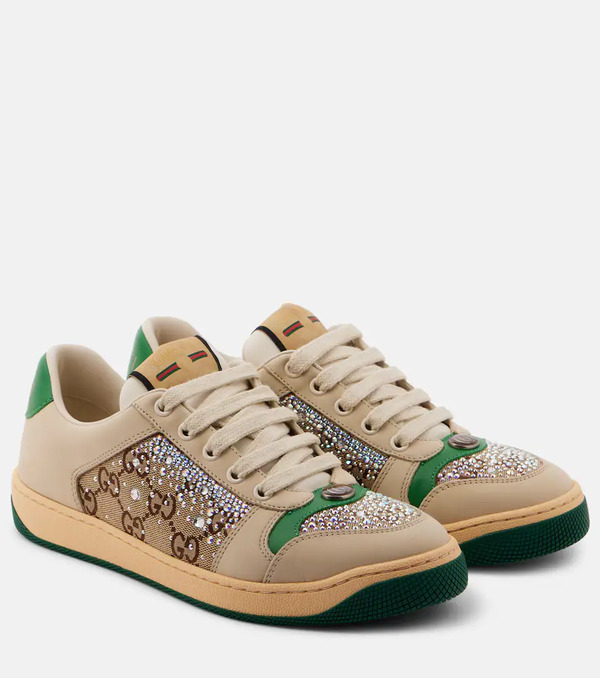  Gucci Gucci Screener Embellished Leather Sneakers 
