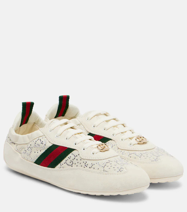  Gucci Gucci Gucci Shift Embellished Suede-trimmed Sneakers 