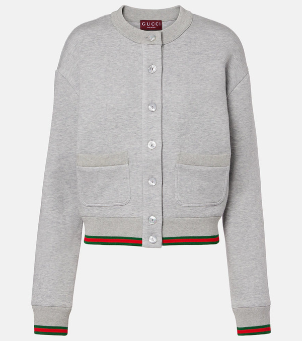  Gucci Gucci Web Stripe Cotton-blend Jersey Cardigan 
