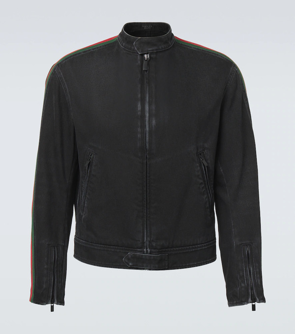  Gucci Gucci Web Stripe Denim Biker Jacket 